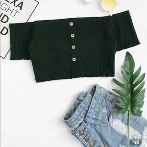 Off Shoulder Button Up Crop